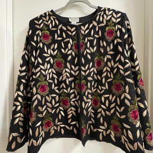 Vintage Raiment Fashions Inc. New York BEADED Floral SILK Jacket | SIZE M